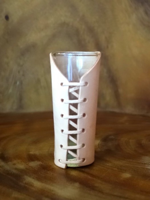 60ML SHOT GLASS WITH EMBOSSED LEATHER HOLSTER